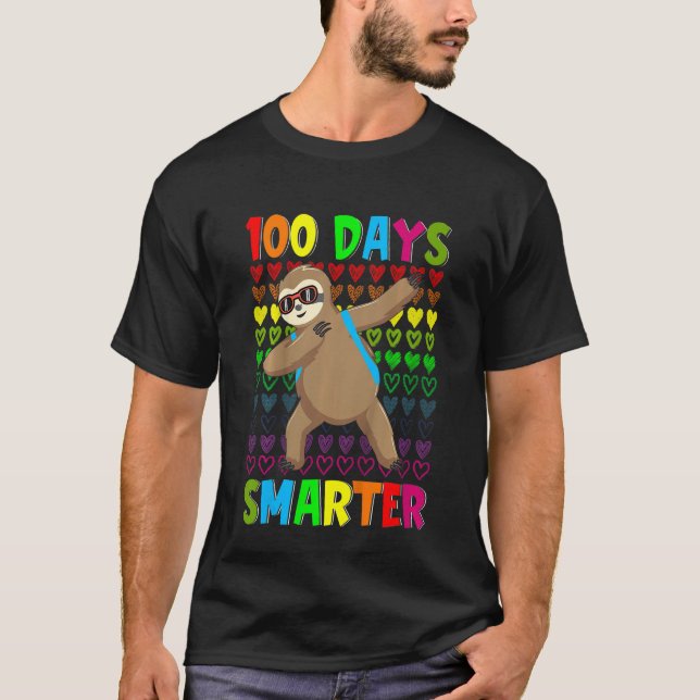 Kids 100 Days Smarter Hearts Dabbing Sloth 100th D T Shirt (Framsida)