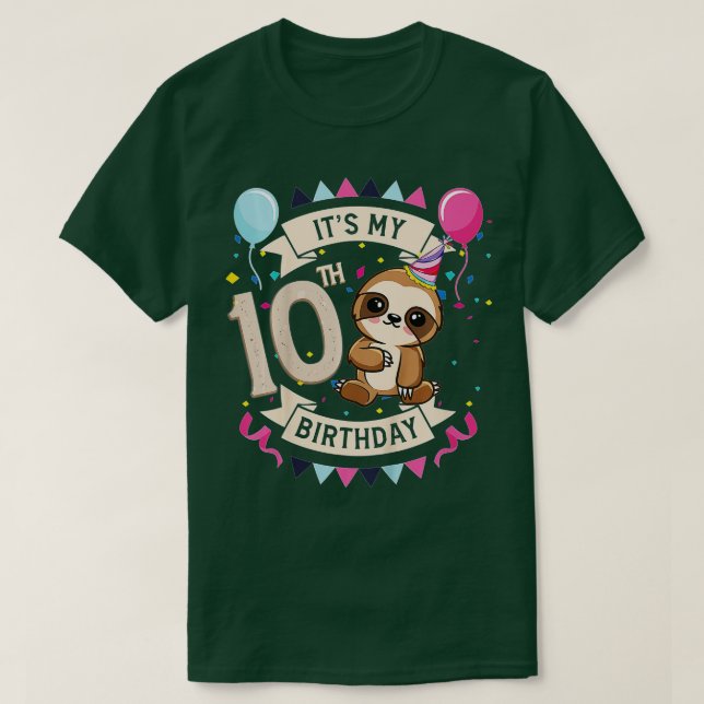Kids 10 Year Old Sloth Girl 10th Birthday Party Cu T Shirt (Design framsida)