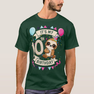 Kids 10 Year Old Sloth Girl 10th Birthday Party Cu T Shirt