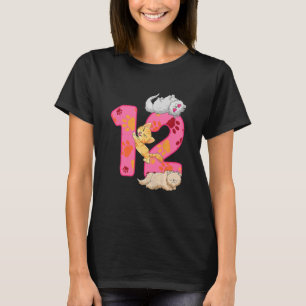 Kids 12:e Birthday Kittens Balloon Cat Tass Thmet T Shirt