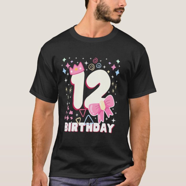 Kids 12 Twelfth 12th Birthday Girls Bday Princess  T Shirt (Framsida)
