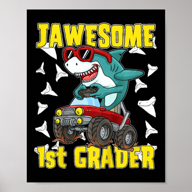 Kids 1st Klass Monster Lastbil Dinosaur Megalodon  Poster (Framsidan)