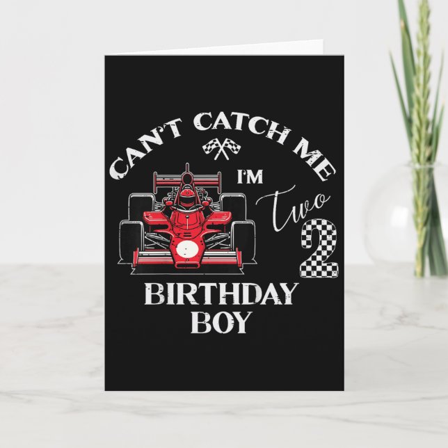 Kids 2nd Birthday Race Car Bday Boy Cant Catch Me  Kort (Framsida)