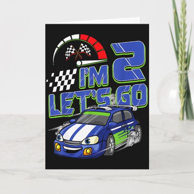 Kids 2nd Birthday Racing Car 2 Year Old Boys Party Kort (Framsida)