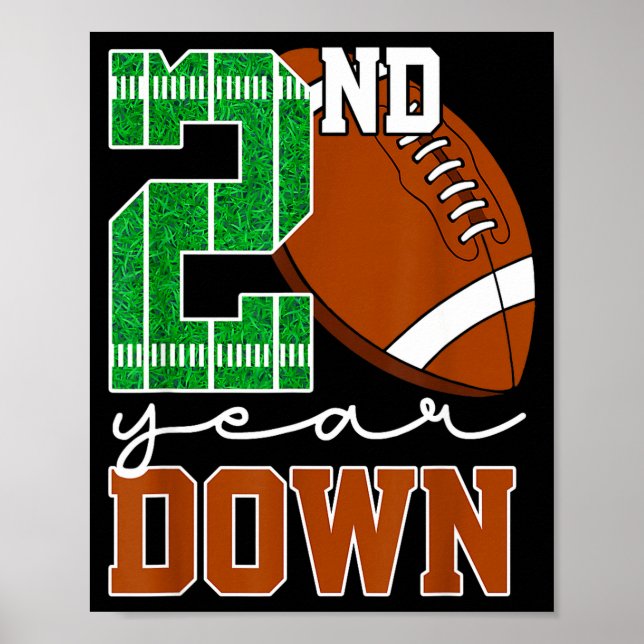 Kids 2nd Year Down Football Birthday Boy Party 2 Y Poster (Framsidan)