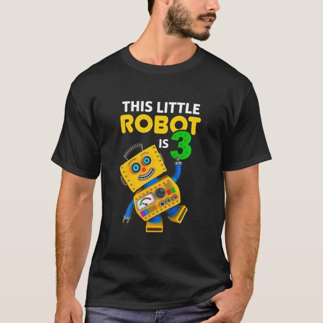 Kids 3 Year Old Cute Robot Birthday T Shirt (Framsida)