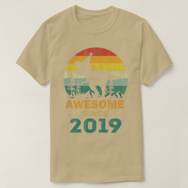 Kids 3 Year Old Dinosaur Awesome Since 2019 3rd Bi T Shirt (Design framsida)