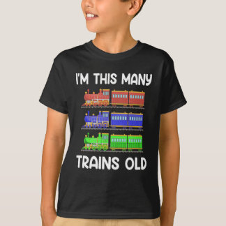 Kids 3 Years Birthday I'm This Many Trains Old T Shirt
