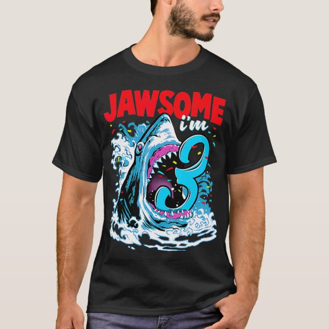 Kids 3rd Birthday Shark 3  Jawsome Three Year Old  T Shirt (Framsida)