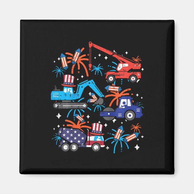 Kids 4:e juli Bygg Lastbilar Fordon Patriot Magnet (Framsidan)