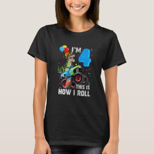 Kids 4e födelsedagen Boys Monster Lastbil Dinosaur T Shirt