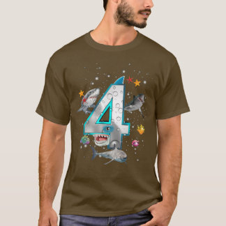Kids 4e födelsedagen Boys Shark 4 år gammal Ocean T Shirt