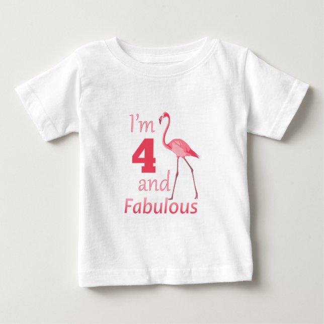 Kids 4e födelsedagen Cute Rosa Flamingo Tee (Framsida)