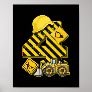 Kids 4e födelsedagen Digger I 4 Years Builder Poster