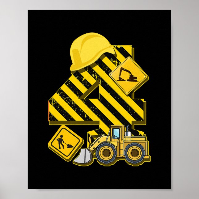 Kids 4e födelsedagen Digger I 4 Years Builder Poster (Framsidan)
