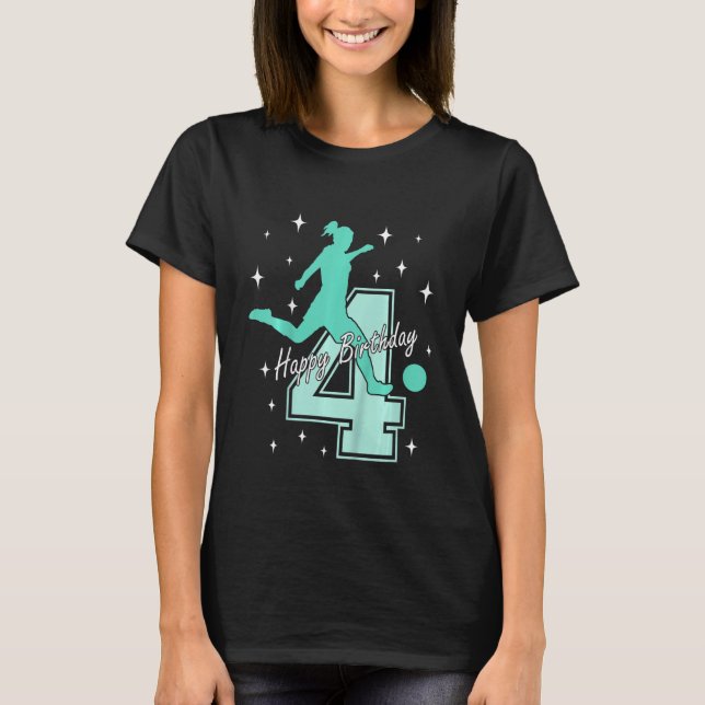 Kids 4e födelsedagen-fotboll spelar flicka t shirt (Framsida)