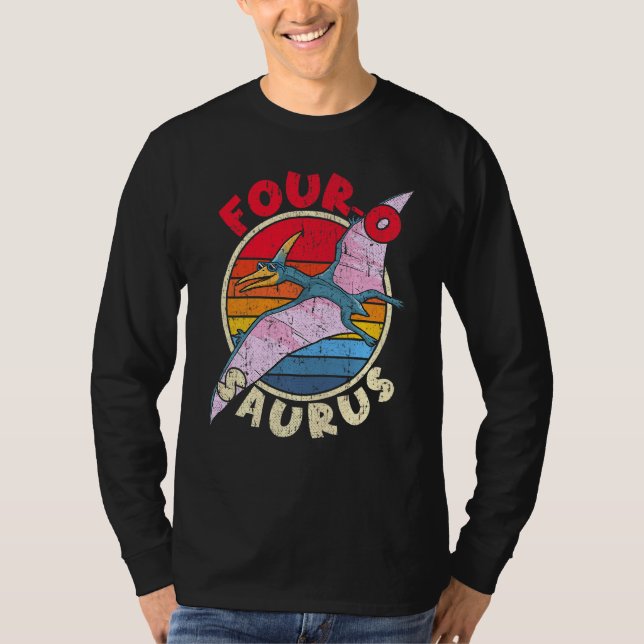 Kids 4e födelsedagen Four O Saurus I Pterodactylus T Shirt (Framsida)