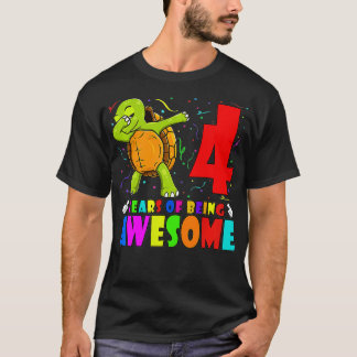 Kids 4e födelsedagen Party Dabbing Turtle 4 Years  T Shirt