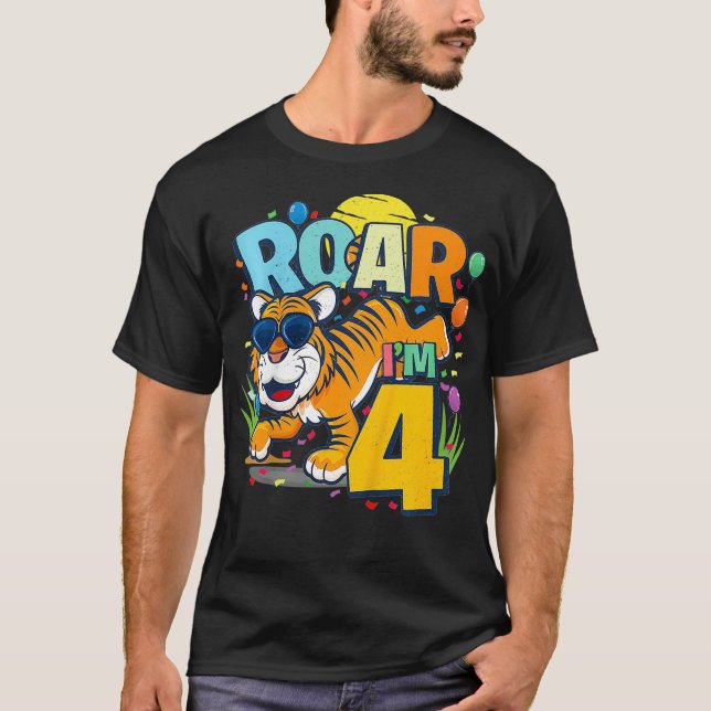 Kids 4e födelsedagen ROAR IM 4-årig boys Tiger T Shirt (Framsida)