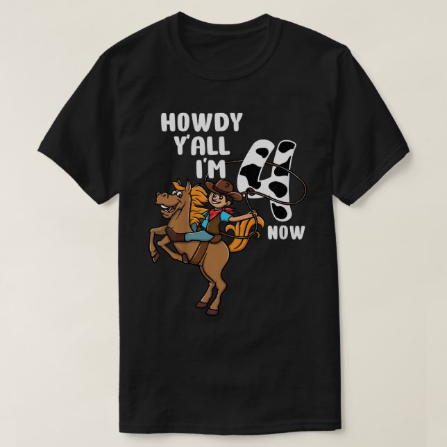 Kids 4e födelsedagen Rodeo Western Cowboy Howdy Y' T Shirt (Design framsida)