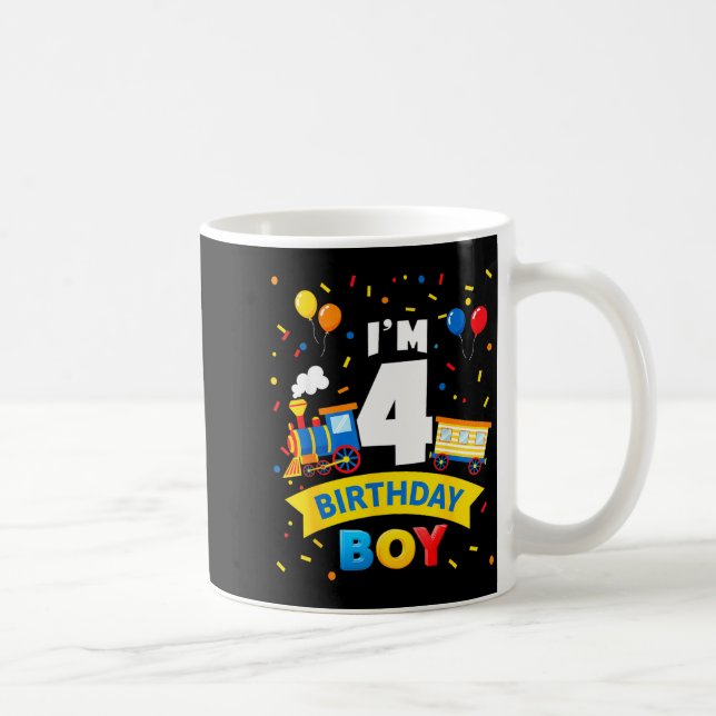 Kids 4th Birthday Boy Train Four 4 Year Old Birthd Kaffemugg (Höger)