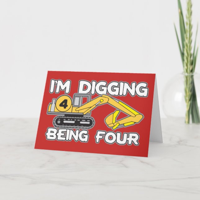 Kid's 4th Birthday I'm Digging Being Four Kort (Framsida)