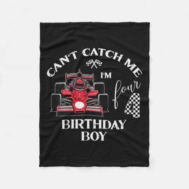 Kids 4th Birthday Race Car Bday Boy Cant Catch Me  Fleecefilt (Framsidan)
