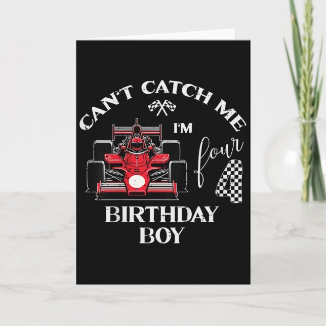 Kids 4th Birthday Race Car Bday Boy Cant Catch Me  Kort (Framsida)