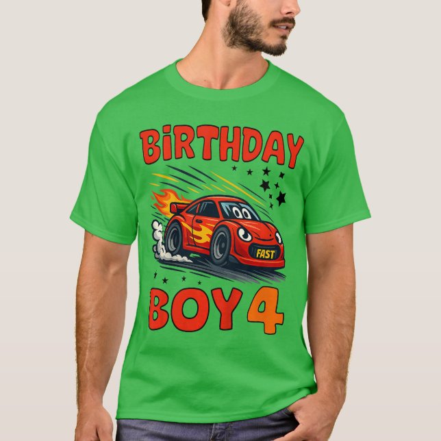 Kids 4th Birthday Racer Race Party Shirt for Birth T Shirt (Framsida)