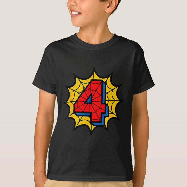 Kids 4th Birthday Sder Theme Party 4 Year Old Boys T Shirt (Framsida)