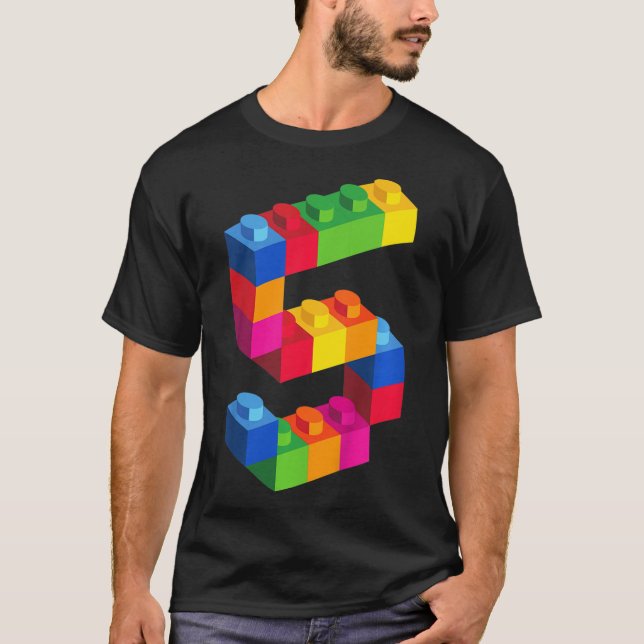 Kids 5 Year Old Building Blocks Birthday  Bricks 5 T Shirt (Framsida)