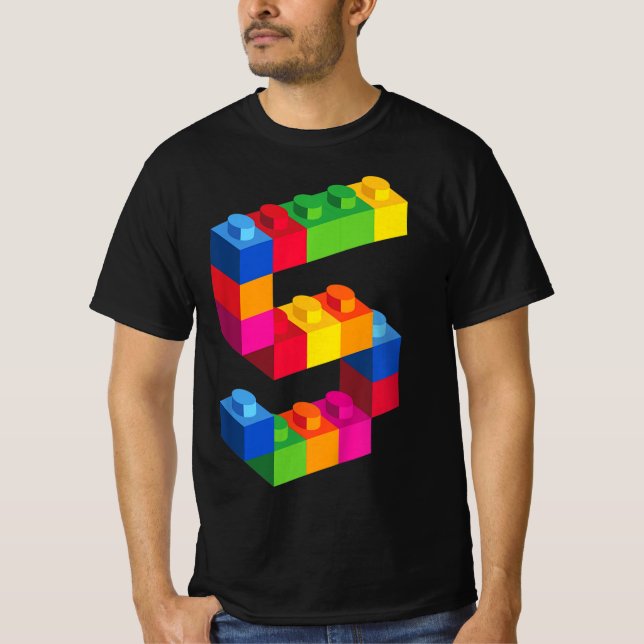 Kids 5 Year Old Building Blocks Birthday  Bricks 5 T Shirt (Framsida)