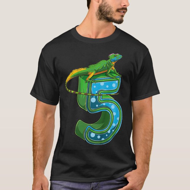 Kids 5 Year Old Lizard Reptile 5th Birthday Party  T Shirt (Framsida)