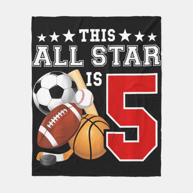 Kids 5 Year Old Sports Star Birthday Party All Spo Fleecefilt (Framsidan)