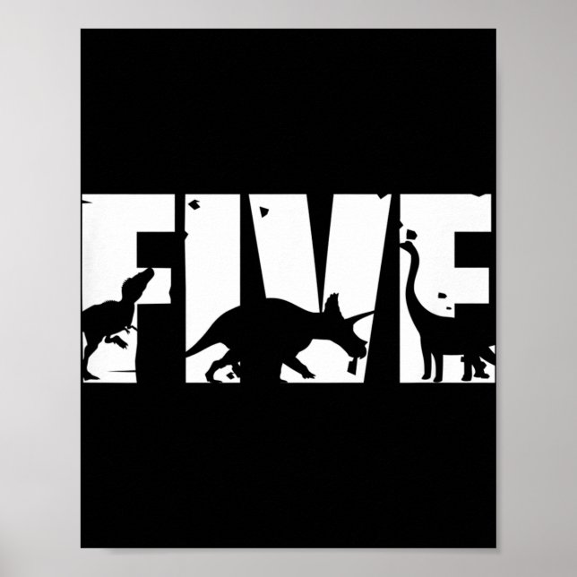 Kids 5 Years Old Birthday Boy Dinosaur T Rex Gift, Poster (Framsidan)