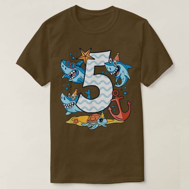 Kids 5th Birthday Boy Shark 5 Year Old Sharks Ocea T Shirt (Design framsida)