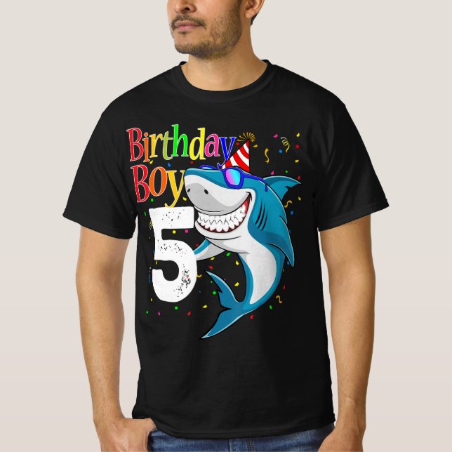 Kids 5th Birthday Boy Shark  Jaw-Some Five  Boys  T Shirt (Framsida)