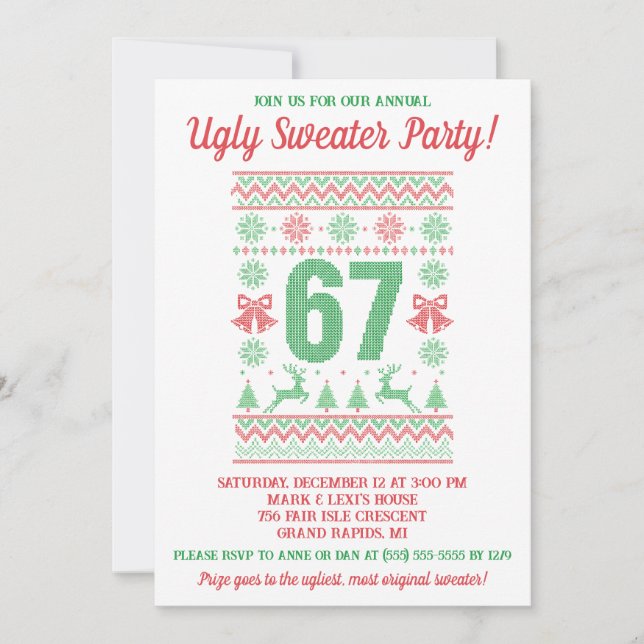Kids' 67 Ugly Sweater Holiday Party Inbjudningar (Framsida)