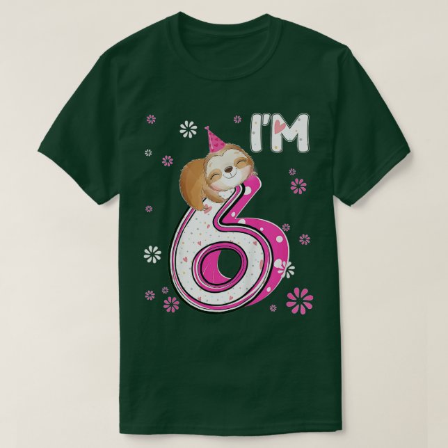 Kids 6 Year Old Sloth 6th Birthday Girl Party Anim T Shirt (Design framsida)
