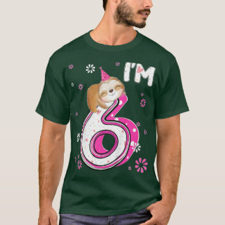 Kids 6 Year Old Sloth 6th Birthday Girl Party Anim T Shirt