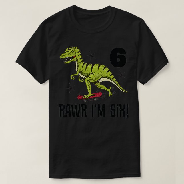 Kids 6e Birthday Dinosaur Skateboarding T Shirt (Design framsida)