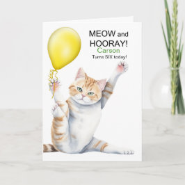 Kids 6th Birthday Cute Cartoon Cat with Name Kort