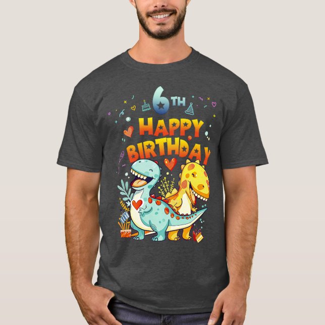 Kids 6th Birthday Happy 6 years old Dino Dinosaurs T Shirt (Framsida)