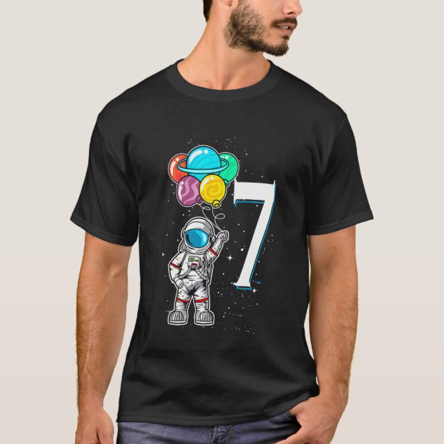 Kids 7:e Birthday Astronaut Birthday Boy Galaxy Ou T Shirt (Framsida)
