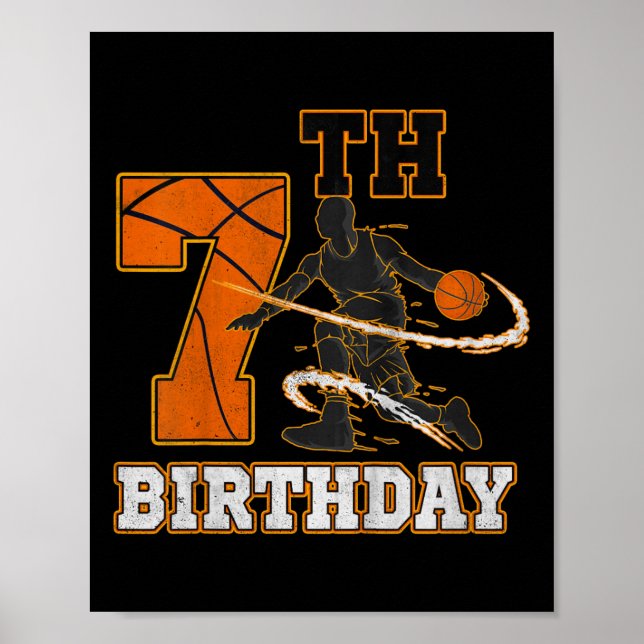 Kids 7:e Birthday Basketball Kids Boys Manar Sport Poster (Framsidan)