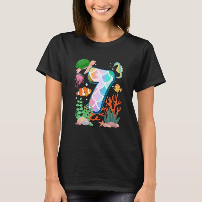 Kids 7:e Birthday Fish Tetra Aquarium Underwater B T Shirt (Framsida)