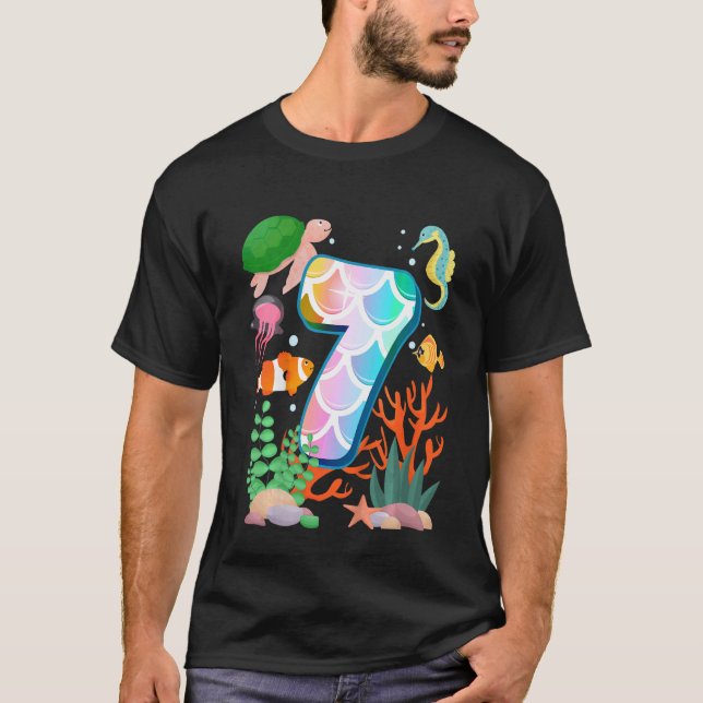 Kids 7:e Birthday Fish Tetra Aquarium Underwater B T Shirt (Framsida)