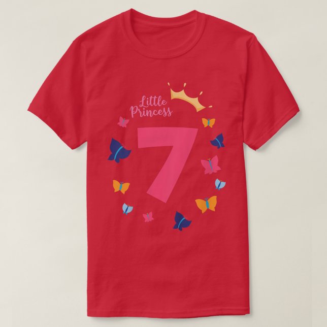 Kids 7:e Birthday Girl Princess Butterfly Cute Gif T Shirt (Design framsida)