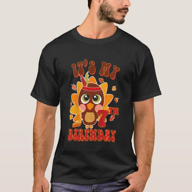 Kids 7:e Birthday Outfit Girl Boy Little Turkey Bo T Shirt (Framsida)