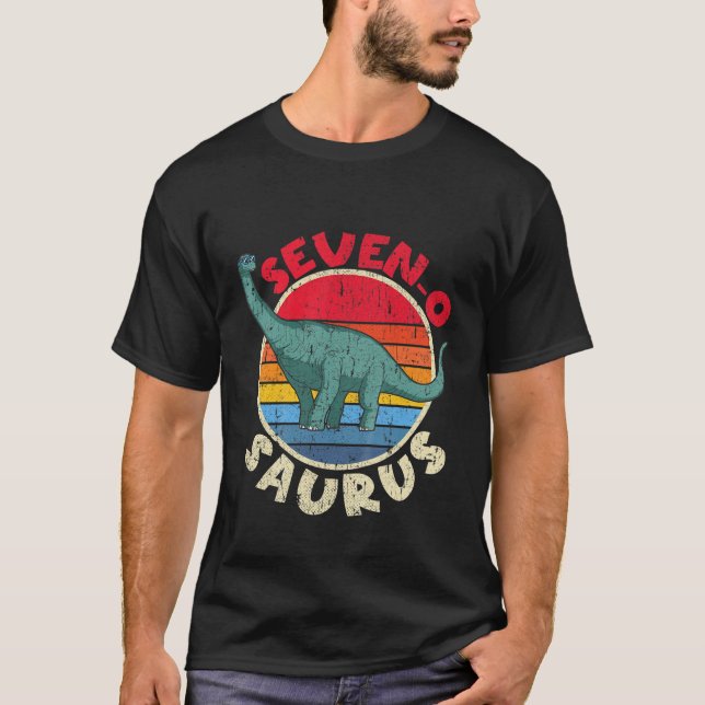 Kids 7:e Birthday Seven O Saurus Brachiosaurus I F T Shirt (Framsida)
